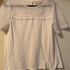 LOFT White embroidered fringe top